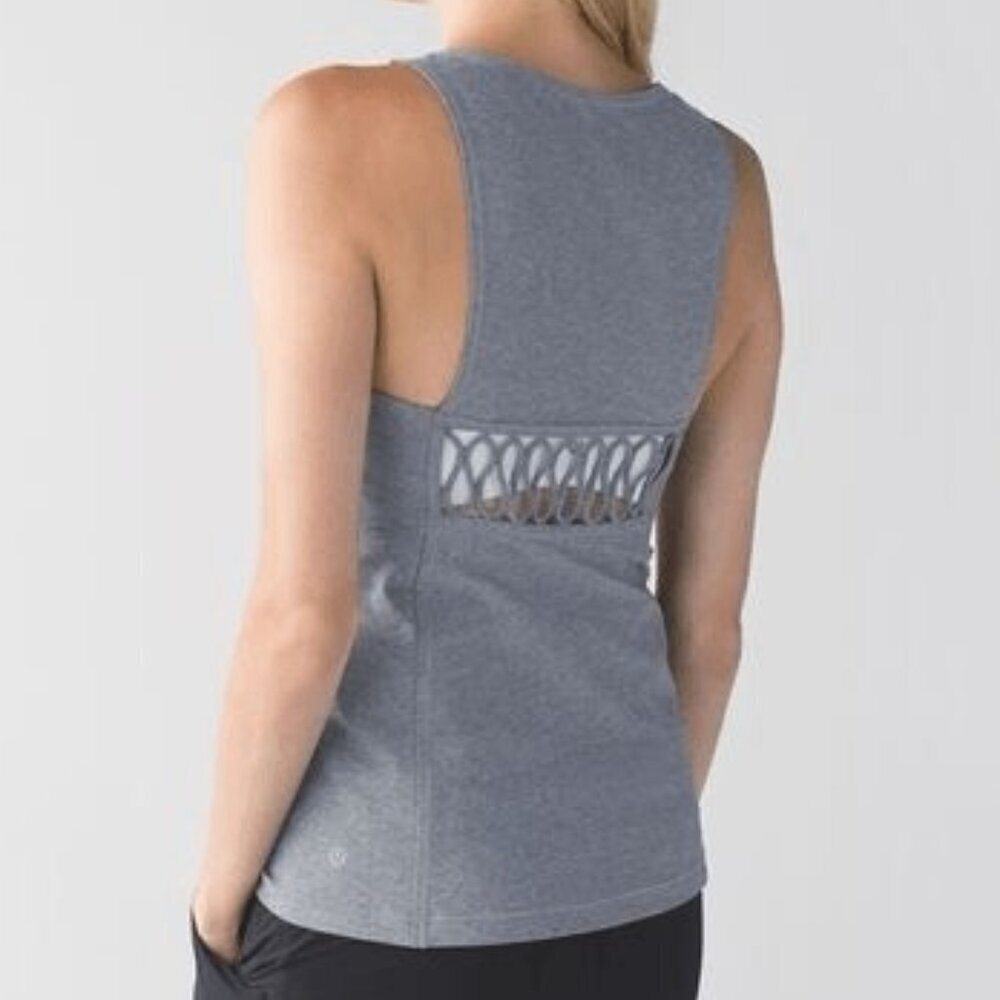 Lululemon Sweaty or Not Tank Womens 8? Gray Sleeveless Cut Out Top NO RIP TAG
